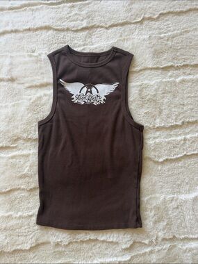Chaser - Aerosmith Graphic Brown Ribbed Tank Top